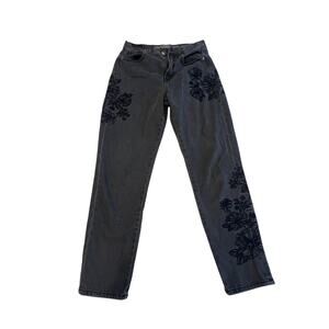 American Eagle Outfitters Women’s Black Wash Floral Embroidered Mom Jeans Size 4